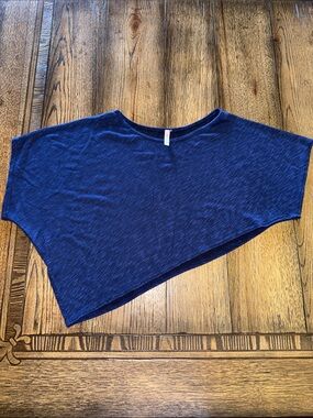 Discreet Navy Blue Asymmetric Crop Dolman Top